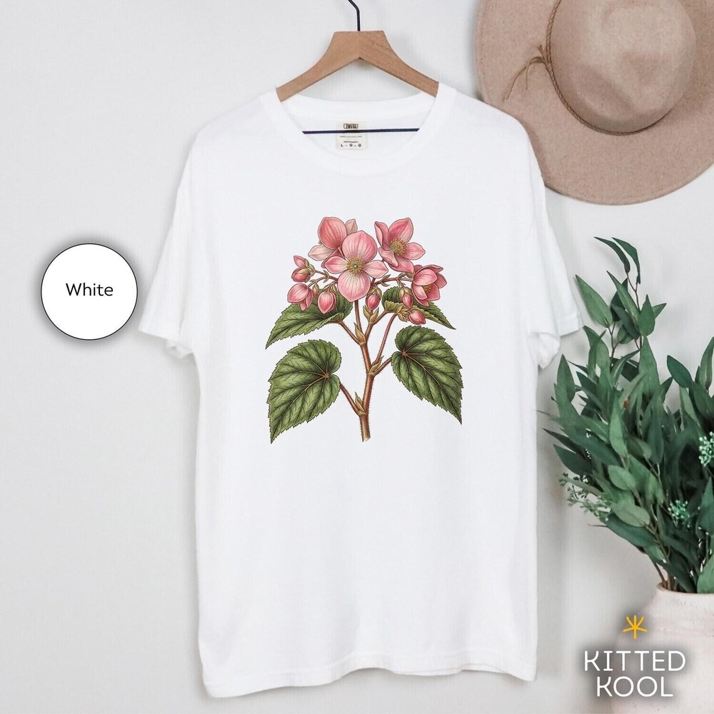 Botanical Begonia S Shirt, Wildflower Tee, Retro Floral T Shirt